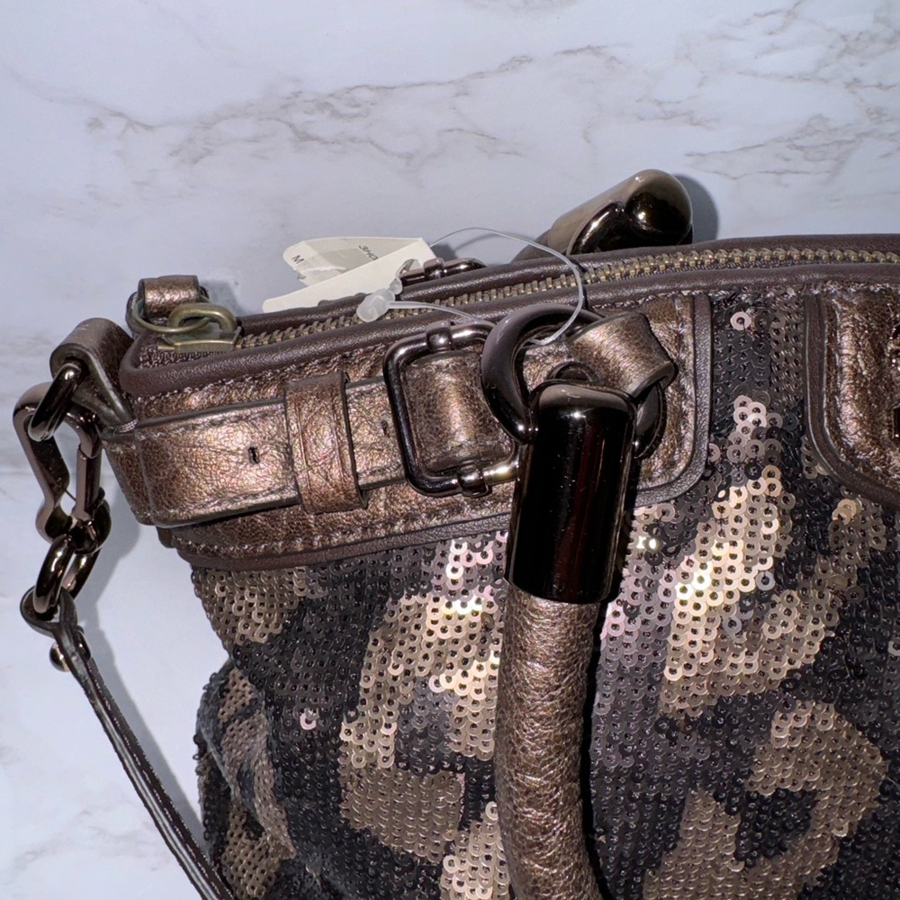 COACH OCELOT LEOPARD SEQUIN SOPHIA HANDBAG/ CROSSBODY BAG BRONZE #18638 NWT - Picture 8 of 12